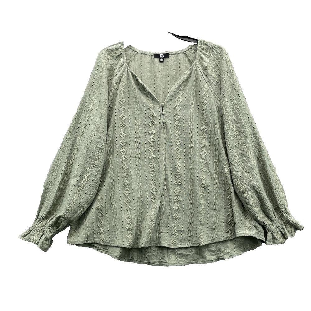Frye Tunic Blouse Women's Large Sage Green Flowy Peasant Coastal Boho Chic Beach